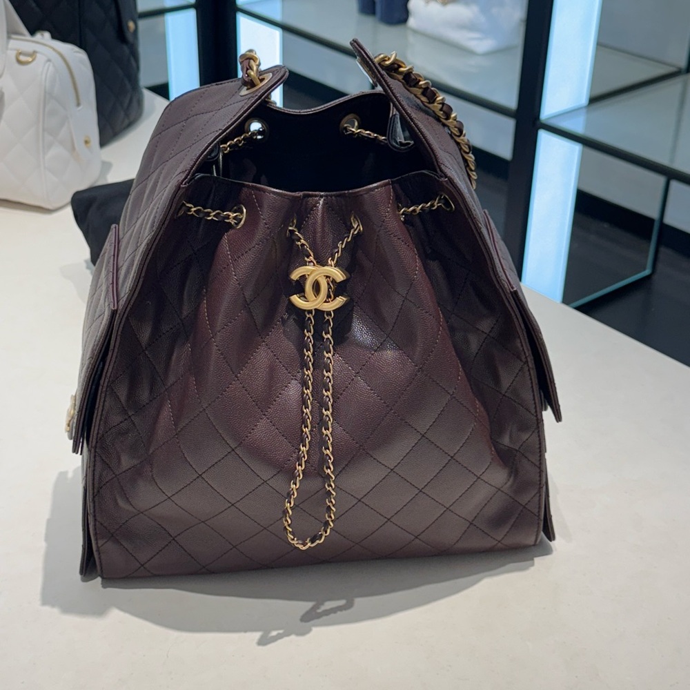 CHANEL Brown Quilted Shoulder Bag with Gold Hardware